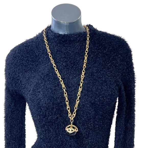 VTG MONET Gold-tone Metal Chain Black Lucite Ball Pendant Runway Necklace 16.5" - Picture 4 of 16